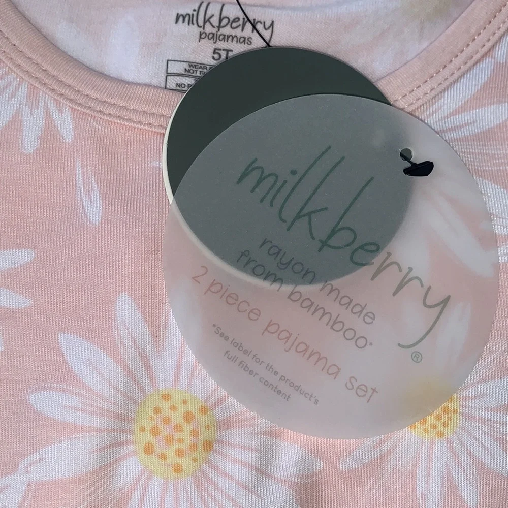 NWT Milkberry Pink Daisy Girls Pajamas 3T Bamboo Loungewear - Picture 6 of 7